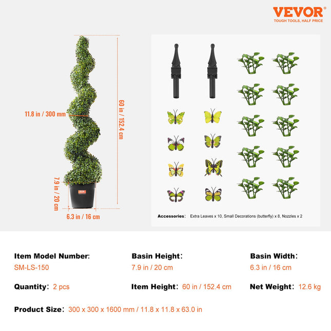 Peekaboo Studio VEVOR 2 Pack 5' UV Resistant Artificial Boxwood Trees