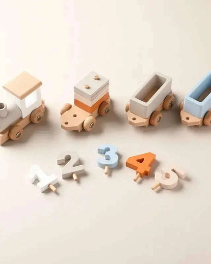 Educational Wooden Train Set for Babies - Montessori-Inspired Learning Toy with Trolley and Number Blocks