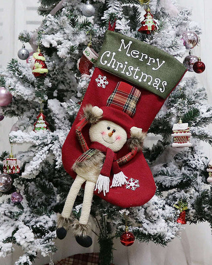 2024 New Year Xmas Big Stockings Set Decorations Christmas 3D Plush Big Sock Christmas Tree Pendant Decorating Supplies