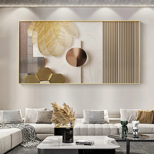 Golden Elegance: Nordic-inspired Abstract Art Prints for Contemporary Home Decor