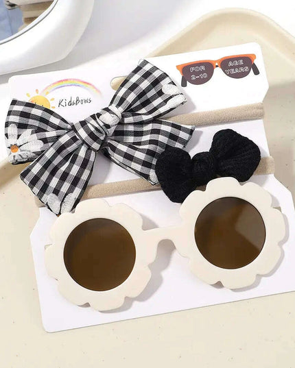 3Pcs/Set Newborn Print Bowknot Headbands and Cute Round Sunglasses