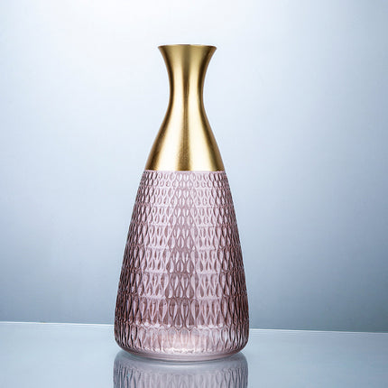 Golden Edge Textured Glass Vase Decoration With Sandblasted Finish