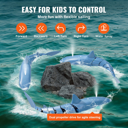 VEVOR Remote Control Shark Toy - 2.4 GHz High Speed RC Boat for Kids