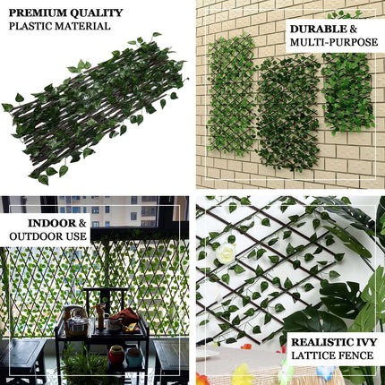 AliKopy 17"x95" Expandable Wooden Lattice Fence with Artificial Ivy Vi