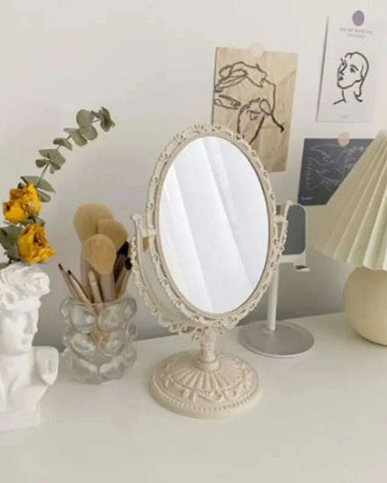 Vintage Nordic Heart-Shaped Acrylic Double-Sided Rotatable Makeup Mirror