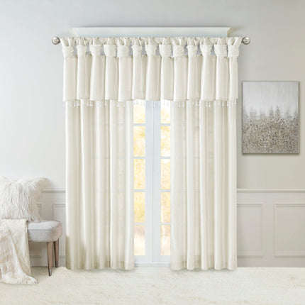 Room and Decor Lightweight Faux Silk Beaded Valance, 50x26", White