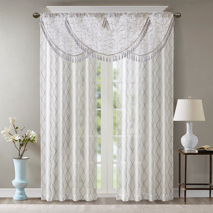 Room & Decor Diamond Sheer Embroidered Waterfall Valance, 38x46