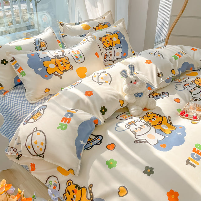 Peekaboo Studio Four-Piece Sanding Skin Bed Sheet Set with Quilt Cover