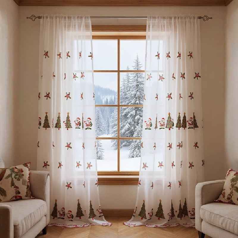 Peekaboo Studio Christmas Curtain with Tree Embroidery, Festive Design
