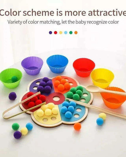 Rainbow Woodland Montessori Educational Toy - Wood & Wool Learning Board