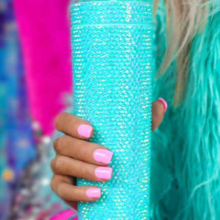 Emerald Elegance Rhinestone-Studded Tumbler for Luxurious Hydration