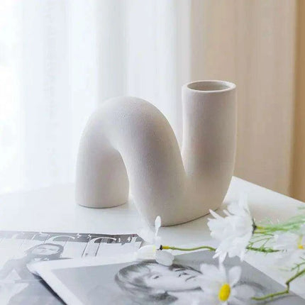 Sleek White Twisted Tube Ceramic Vase for Contemporary Decor