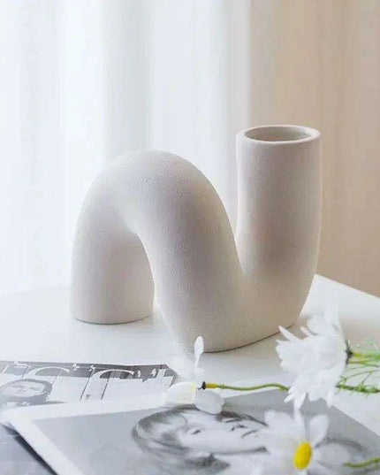Sleek White Twisted Tube Ceramic Vase for Contemporary Decor