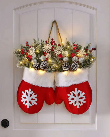 Christmas Garland Creative Glove Shaped Simulated Flower Wreath Window Door Gate Decoration Door Sign Xmas Party Decoration