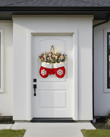 Christmas Garland Creative Glove Shaped Simulated Flower Wreath Window Door Gate Decoration Door Sign Xmas Party Decoration