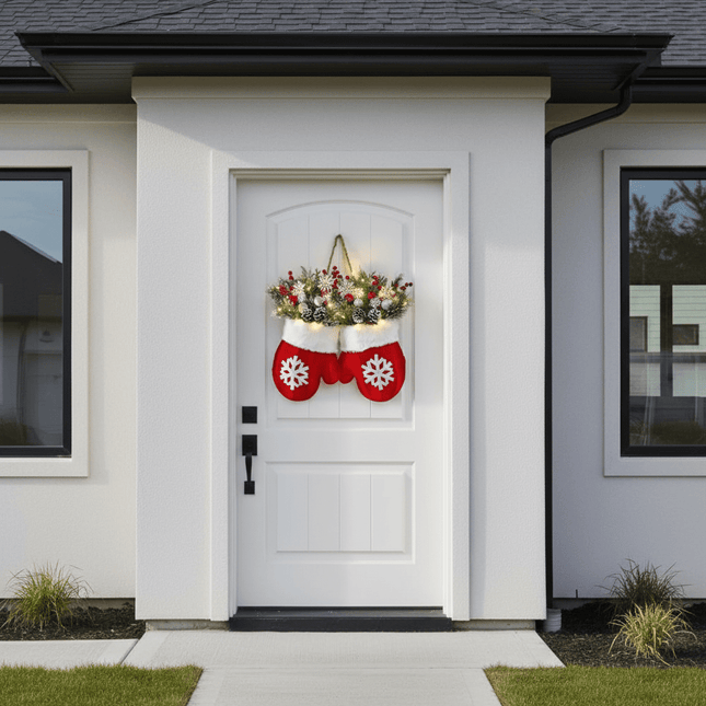 Christmas Garland Creative Glove Shaped Simulated Flower Wreath Window Door Gate Decoration Door Sign Xmas Party Decoration