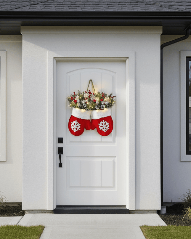 Christmas Garland Creative Glove Shaped Simulated Flower Wreath Window Door Gate Decoration Door Sign Xmas Party Decoration