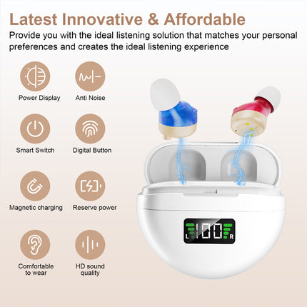 In-Ear Invisible Hearing Aid — 25hr Standby, Type-C, Pair, White | Très Elite