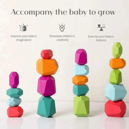 Colorful Wooden Building Blocks Kit for Creative Learning and Logical Development