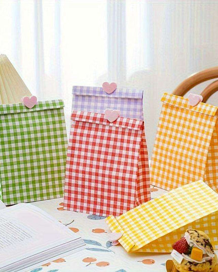 Vibrant Plaid Gift Bags with Coordinating Stickers - 50 Piece Set for All Occasions