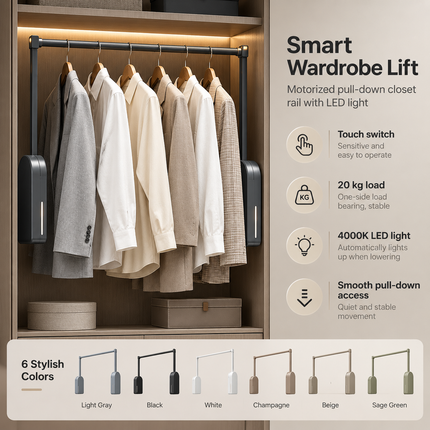 Electric Pull-Down Wardrobe Lift Rail with Smart Remote & Voice Control Options | Très Elite