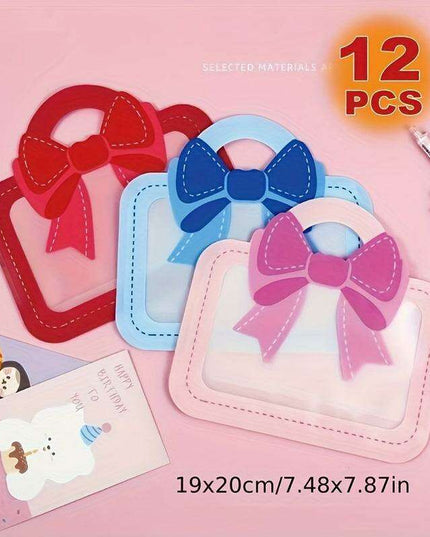 12-Pack Elegant Self-Standing Gift Bags with Charming Bows - Ideal for Celebrations, Treats & Business Packaging