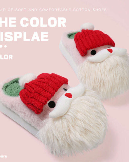 Cute Christmas Santa Claus Home Slippers Winter Warm Indoor Non-slip Floor Plush Shoes For Women