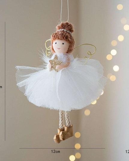 Christmas White Tulle Skirt Golden Wings Angel Girl Pendant