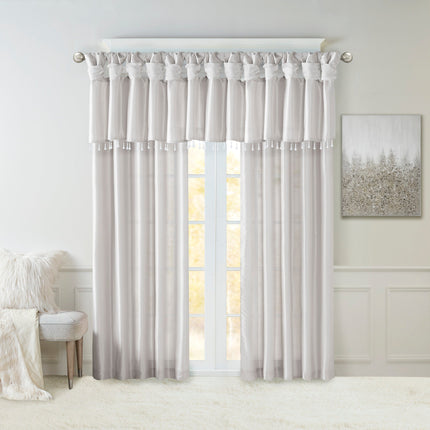 Room & Decor Lightweight Faux Silk Valance with Beads, 50x26" Silver