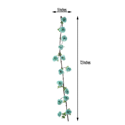 AliKopy 6ft Aqua Turquoise Silk Rose Garland Vine, Durable & Realistic