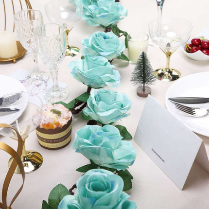 AliKopy 6ft Aqua Turquoise Silk Rose Garland Vine, Durable & Realistic
