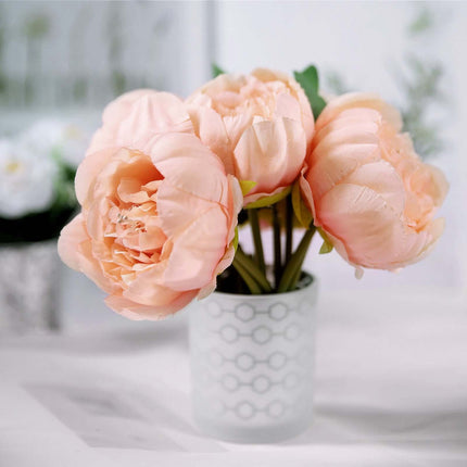 AliKopy 5 Flower Peach Peony Bouquet - Realistic Silk Floral Arrangeme