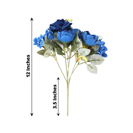 AliKopy 2 Pack Navy Blue Silk Rose & Peony Bouquets - 12" Wedding Déco
