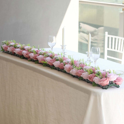 AliKopy 6 Pack Blush Silk Flower Table Runner - 20"x8", Wedding Center