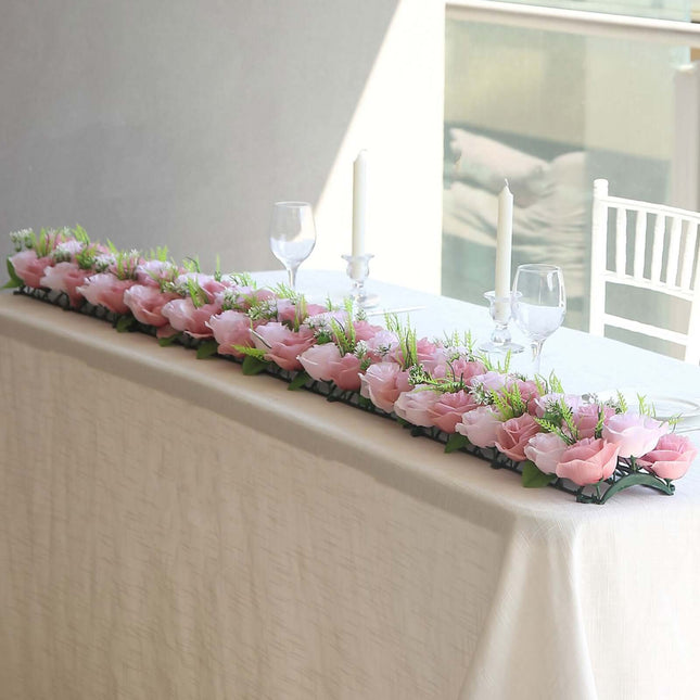 AliKopy 6 Pack Blush Silk Flower Table Runner - 20"x8", Wedding Center