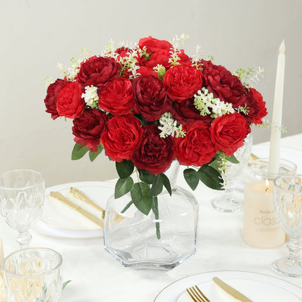 AliKopy 2-Pack Burgundy Silk Peony Bouquet - Lifelike Floral Decor