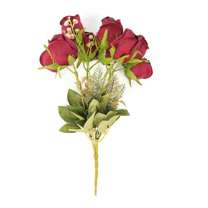 AliKopy 3 Pack 13" Burgundy Real Touch Silk Rose Bud Bouquets