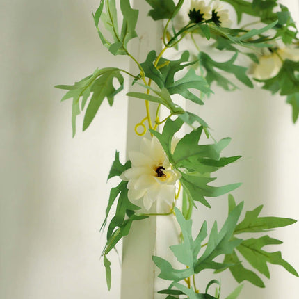 AliKopy 5.5ft Cream Artificial Daisy & Magnolia Leaf Garland - UV Resi