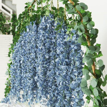 AliKopy 42" Silk Wisteria Flower Garland, 5 Full Strands, Dusty Blue