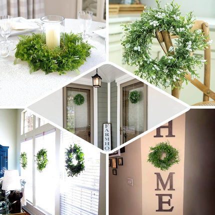 AliKopy 2 Pack 4" Green Artificial Fern Candle Ring Wreaths - Realisti
