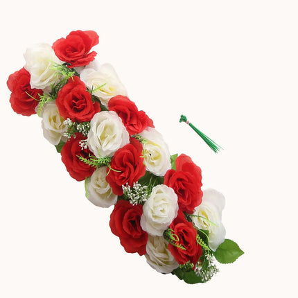 AliKopy 6 Pack Red Ivory Silk Rose Table Runner - 20"x8", Wedding Deco
