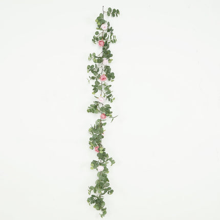 AliKopy 6ft Eucalyptus Garland with Blush Silk Roses & Durable Design