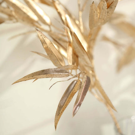 AliKopy 2-Pack Gold Metallic Bamboo Leaf Branches - Shiny Faux Stems