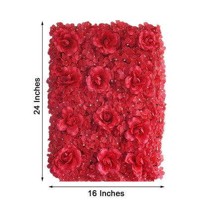 AliKopy 11 Sq Ft Red 3D Silk Flower Wall Mat - 4 Panels, Durable Desig