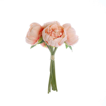 AliKopy 5 Flower Peach Peony Bouquet - Realistic Silk Floral Arrangeme