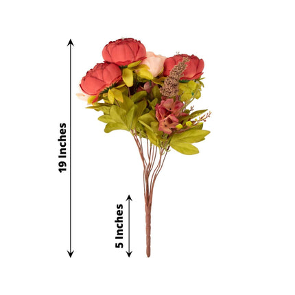 AliKopy 2 Pack 19" Burgundy Dusty Rose Faux Silk Peony Bouquets