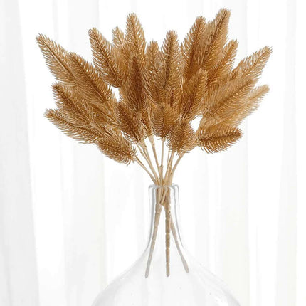 AliKopy 4-Pack Metallic Gold Artificial Pine Branches - Flexible Faux