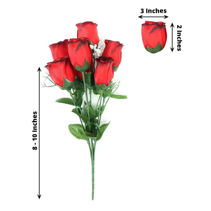 AliKopy 12 Premium Silk Rose Bud Bouquets - Red & Black, Realistic Des