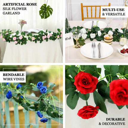 AliKopy 6ft Burgundy Silk Rose Garland - Realistic Hanging Vine Decor
