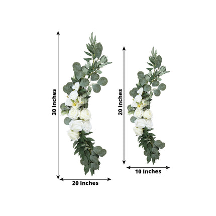 AliKopy Set of 2 White Silk Rose Floral Arrangements with Eucalyptus -
